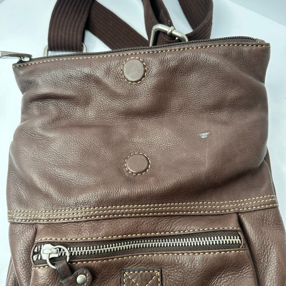 Vintage Y2K Fossil Genuine Leather Crossbody Bag – Distressed Brown Key Charm - Picture 5 of 13